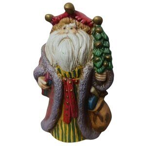 Woodland Vtg  Ceramic Santa Claus Figurine With Gift Bag & Tree